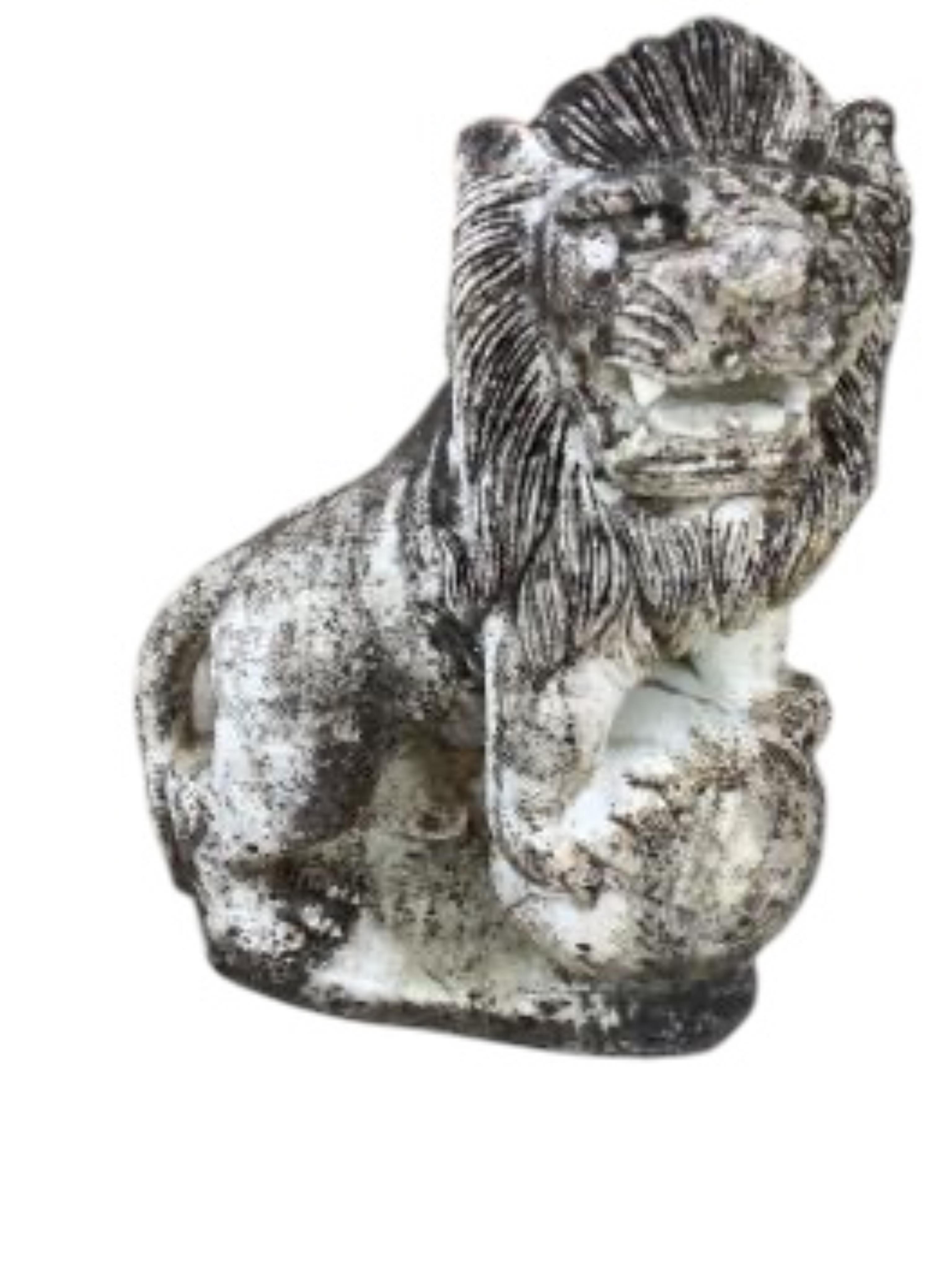 A pair of Chinese style reconstituted white marble models of kylin, (one in need of repair), height 71cm